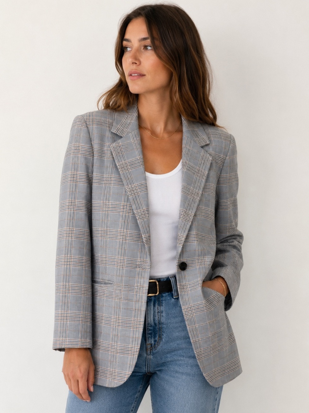 Abercrombie & Fitch L Glen Plaid Single-Button Relaxed Fit Blazer Classic Preppy